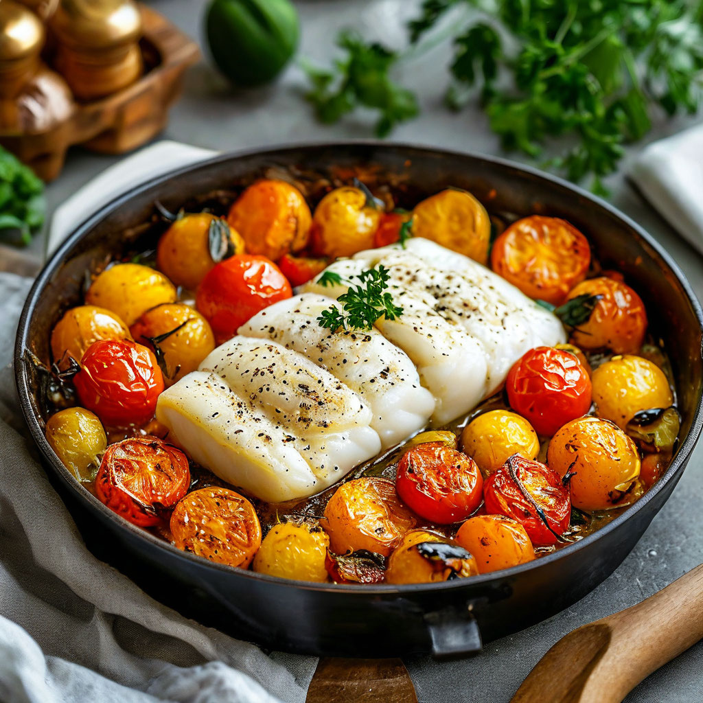 Запечённая треска с овощами